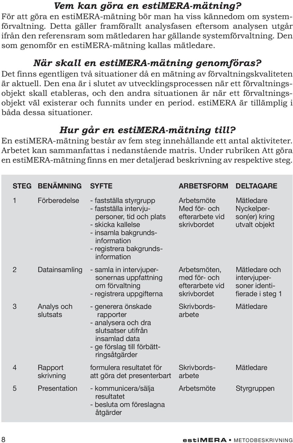 När skall en estimera-mätning genomföras? Det finns egentligen två situationer då en mätning av förvaltningskvaliteten är aktuell.