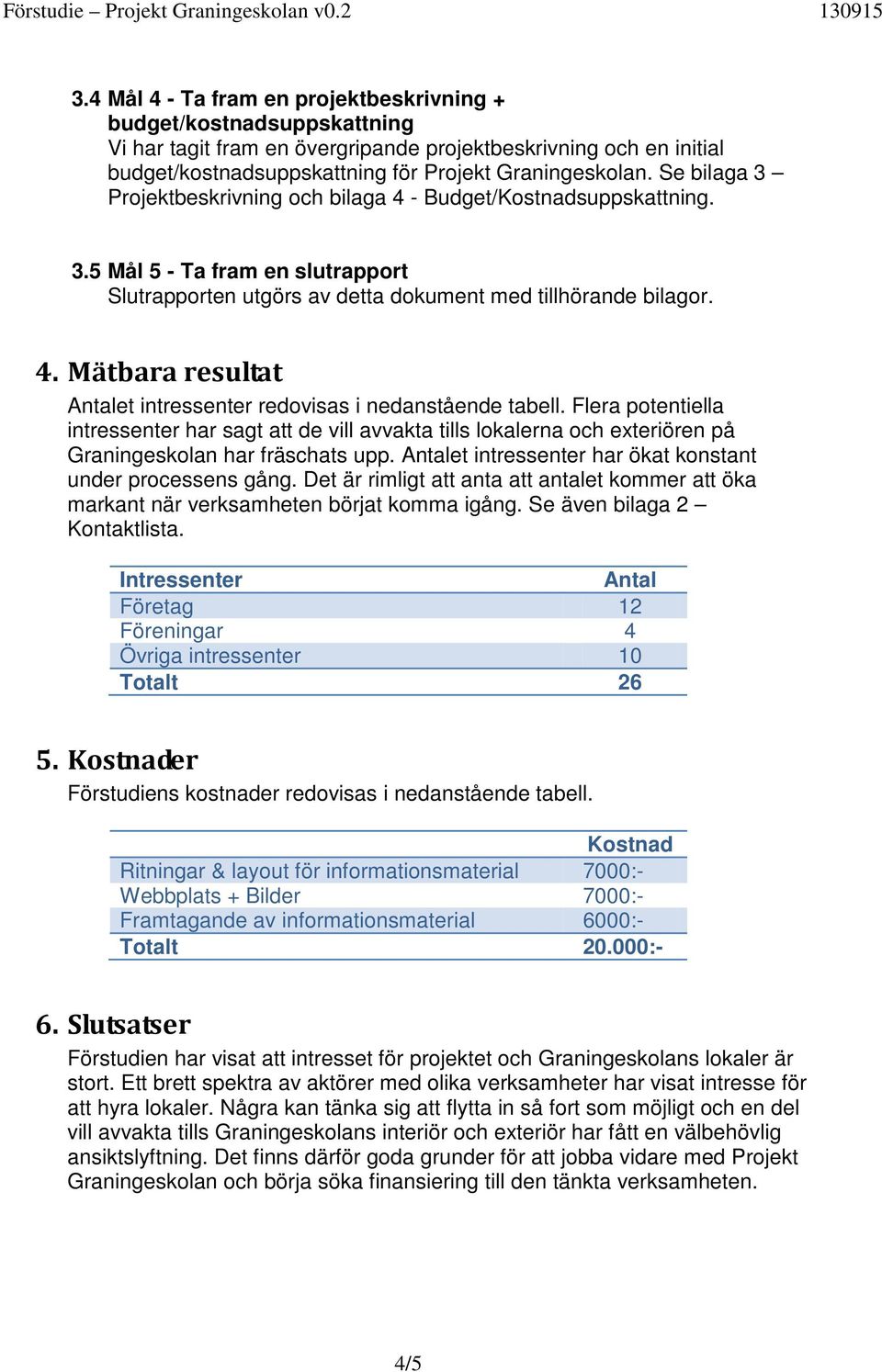 Flera potentiella intressenter har sagt att de vill avvakta tills lokalerna och exteriören på Graningeskolan har fräschats upp. Antalet intressenter har ökat konstant under processens gång.