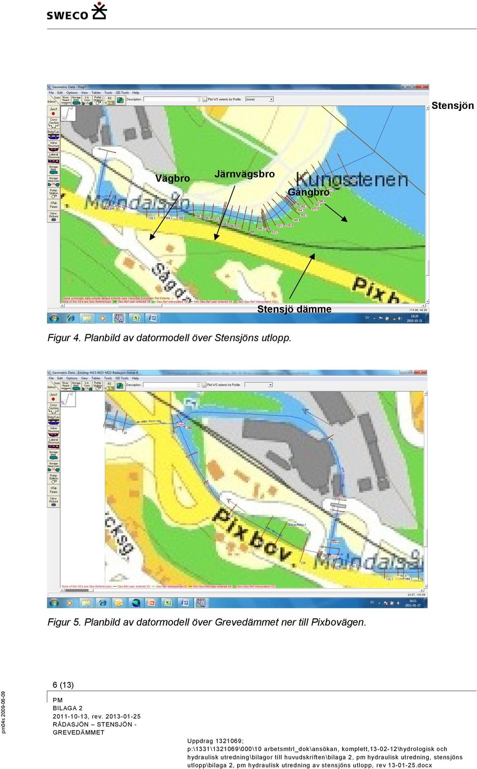 Planbild av datormodell över Stensjöns utlopp.