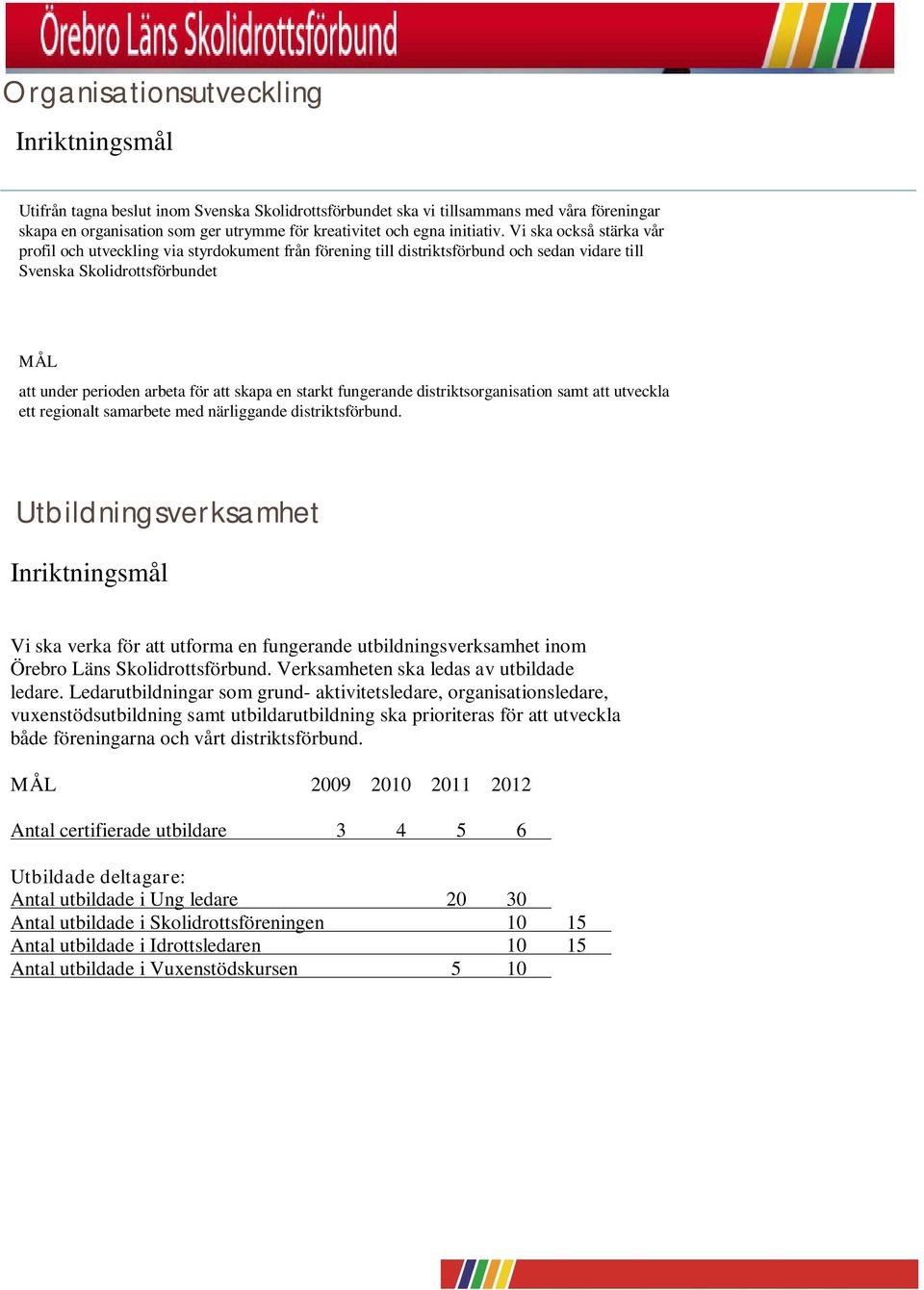 starkt fungerande distriktsorganisation samt att utveckla ett regionalt samarbete med närliggande distriktsförbund.