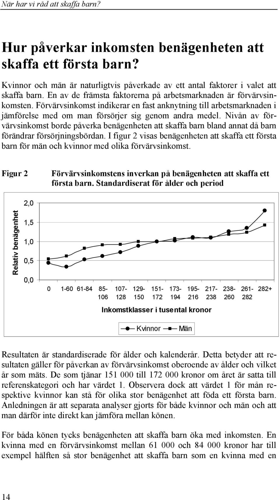 Nivån av förvärvsinkomst borde påverka benägenheten att skaffa barn bland annat då barn förändrar försörjningsbördan.