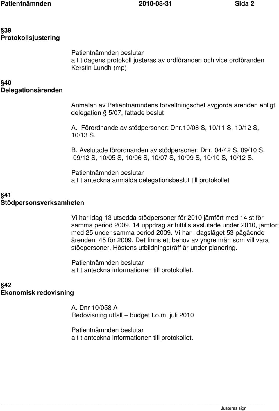 Avslutade förordnanden av stödpersoner: Dnr. 04/42 S, 09/10 S, 09/12 S, 10/05 S, 10/06 S, 10/07 S, 10/09 S, 10/10 S, 10/12 S.