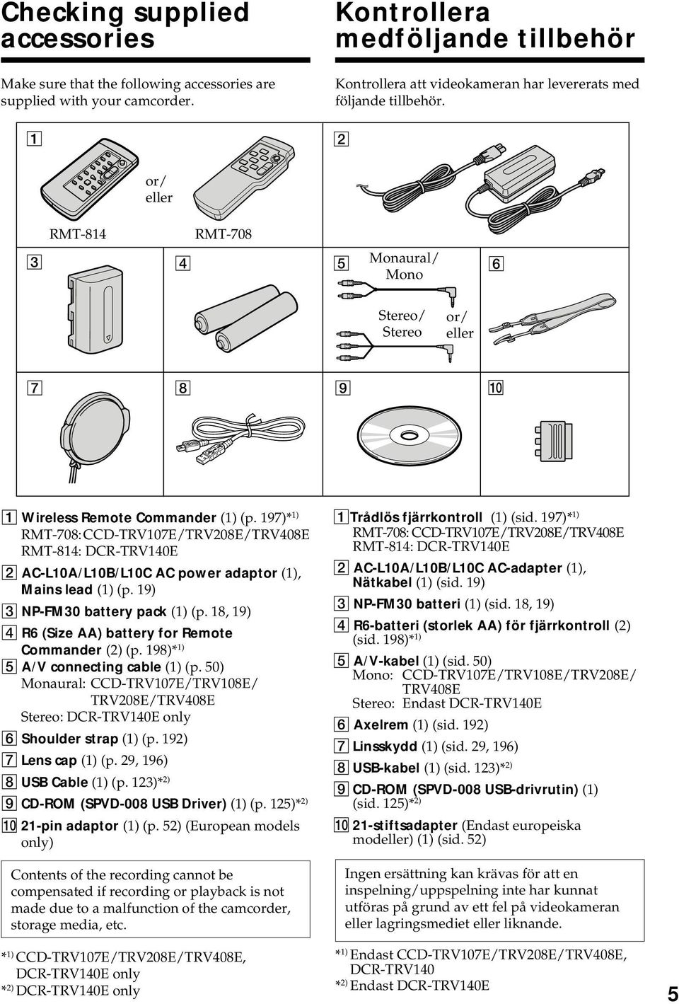 1 2 RMT-814 or/ eller RMT-708 3 4 5 Monaural/ 6 Mono Stereo/ Stereo or/ eller Getting started Komma igång 7 8 9 q; 1 Wireless Remote Commander (1) (p.