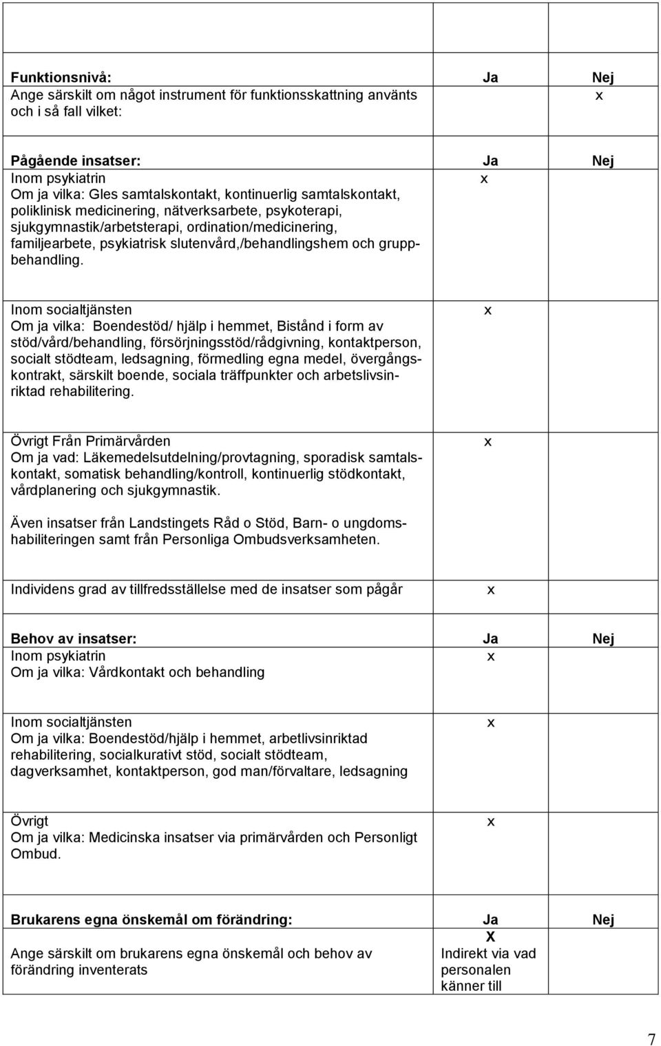 Inom socialtjänsten Om ja vilka: Boendestöd/ hjälp i hemmet, Bistånd i form av stöd/vård/behandling, försörjningsstöd/rådgivning, kontaktperson, socialt stödteam, ledsagning, förmedling egna medel,