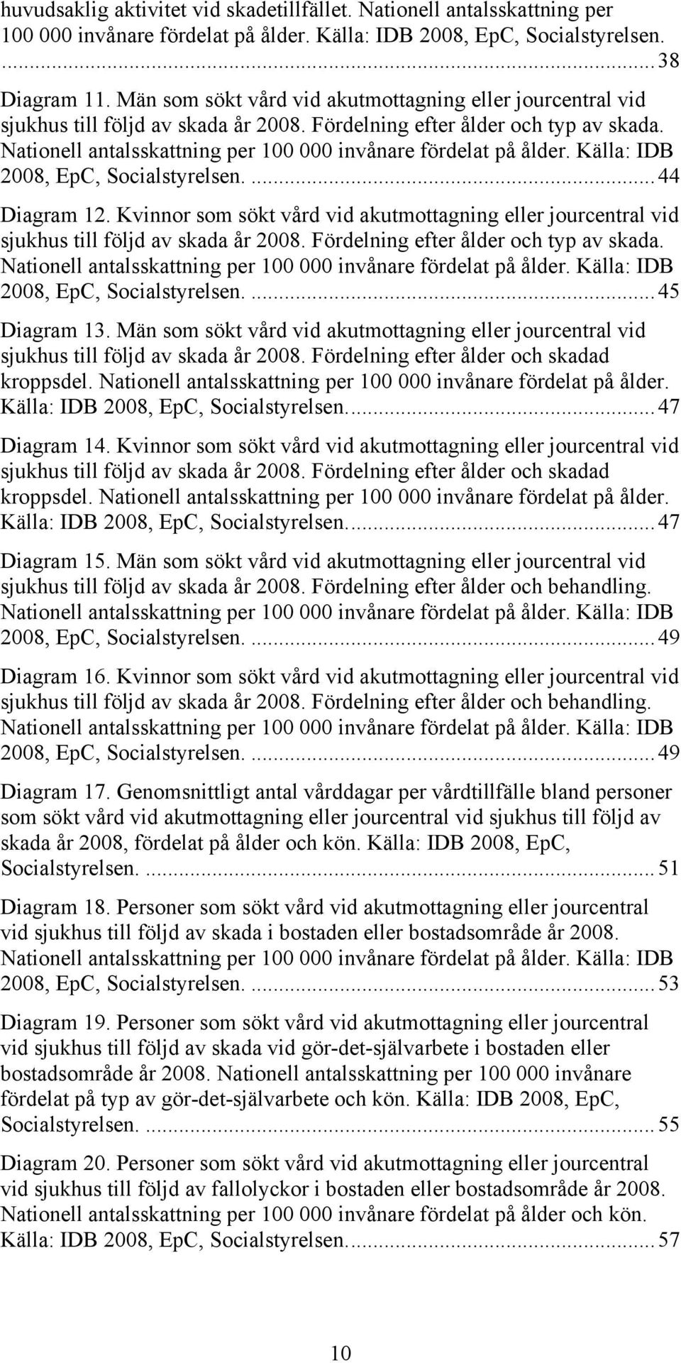 Nationell antalsskattning per 100 000 invånare fördelat på ålder. Källa: IDB 2008, EpC, Socialstyrelsen.... 44 Diagram 12.