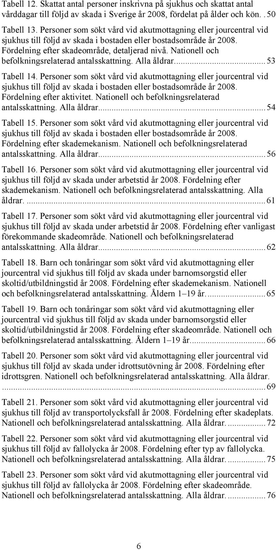 Nationell och befolkningsrelaterad antalsskattning. Alla åldrar.... 53 Tabell 14.