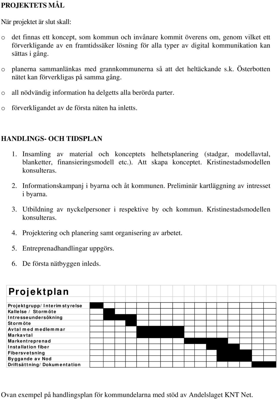 o all nödvändig information ha delgetts alla berörda parter. o förverkligandet av de första näten ha inletts. HANDLINGS- OCH TIDSPLAN 1.