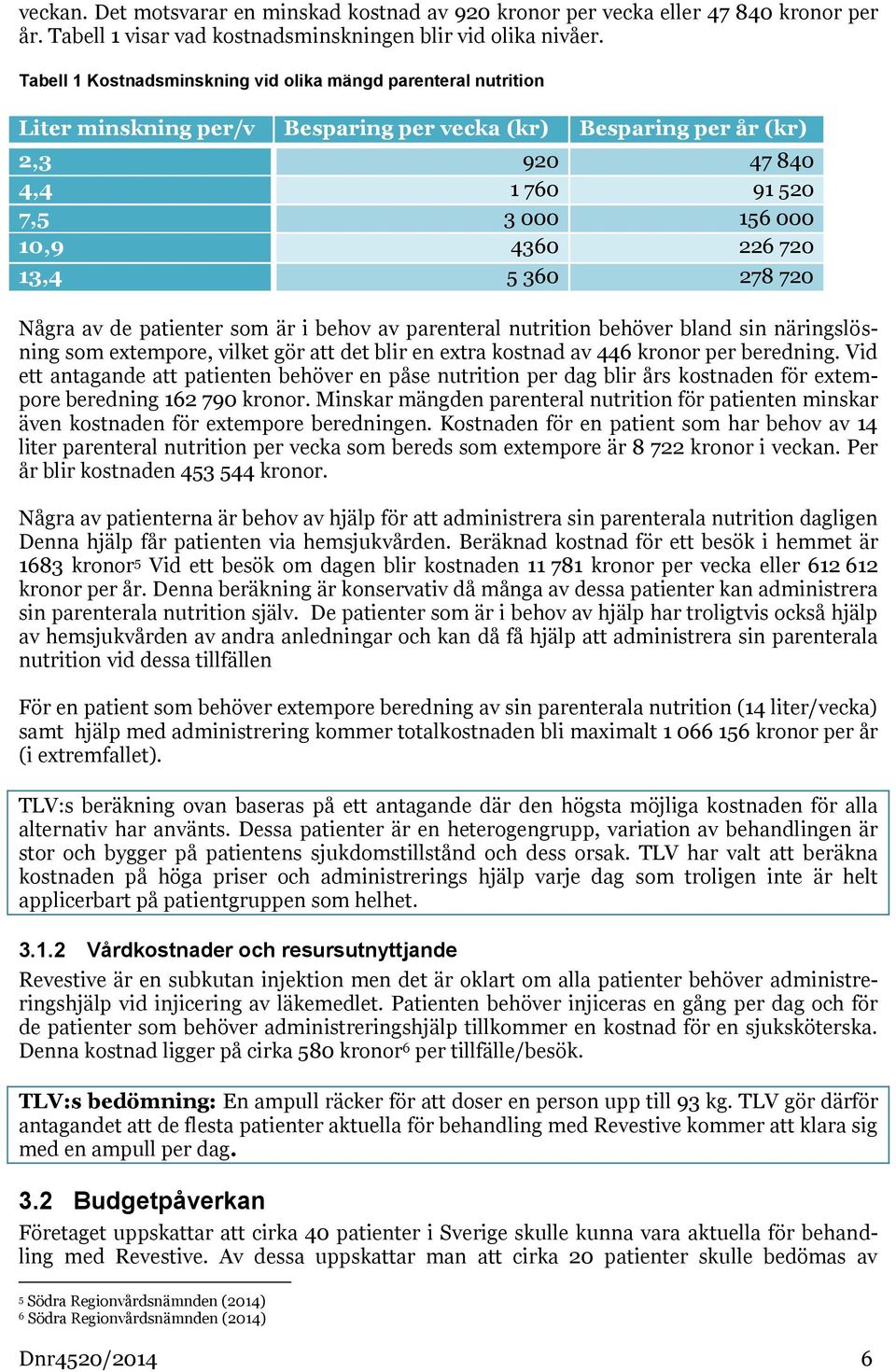 720 13,4 5 360 278 720 Några av de patienter som är i behov av parenteral nutrition behöver bland sin näringslösning som extempore, vilket gör att det blir en extra kostnad av 446 kronor per