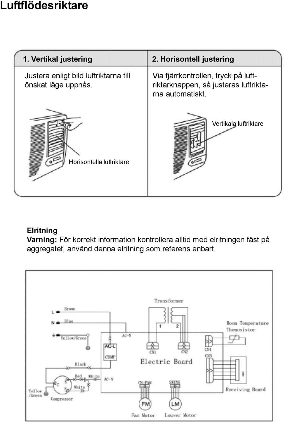 Via fjärrkontrollen, tryck på luftriktarknappen, så justeras luftriktarna automatiskt.