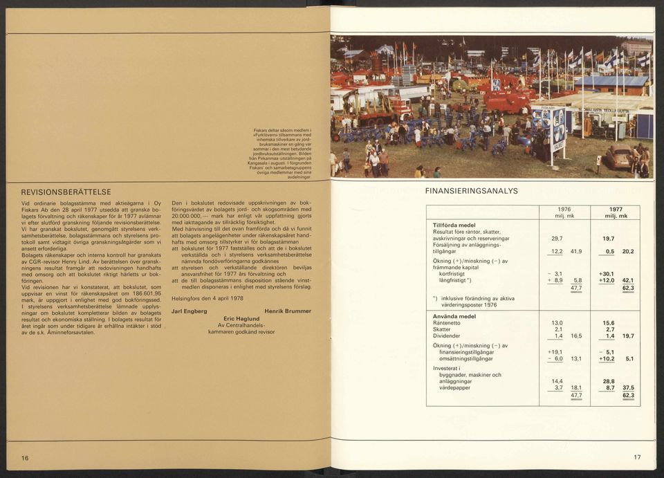 REVISIONSBERATTELSE FINANSIERINGSANALYS Vel o rd n a re b o la gsstä m m a m ed a kteägarna Oy Fskars A b d 2 8 aprl 1 9 7 7 utsedda a tt g ranska b o - lagets fö rv a ltn n g o ch räke nskaper fö r