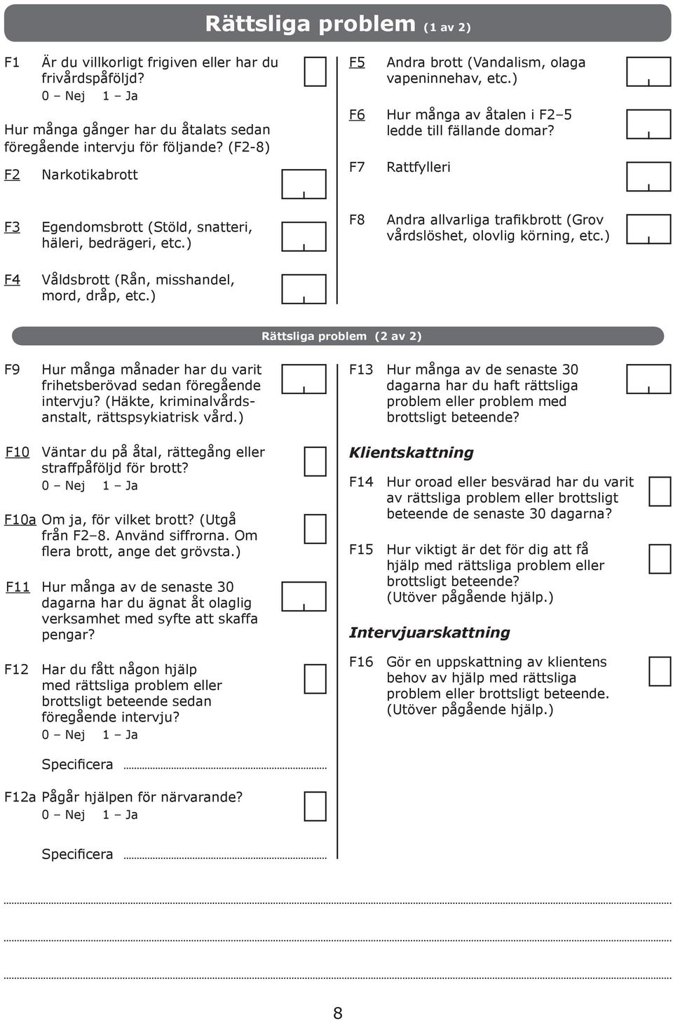 ) F8 Andr llvrlig trfikrott (Grov vårdslöshet, olovlig körning, etc.) F4 Våldsrott (Rån, misshndel, mord, dråp, etc.