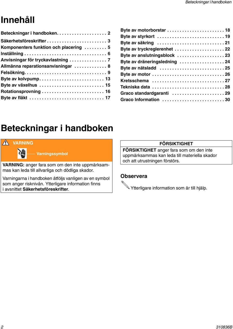 ......................... 13 Byte av växelhus.......................... 15 Rotationsprovning......................... 16 Byte av fläkt.............................. 17 Byte av motorborstar.