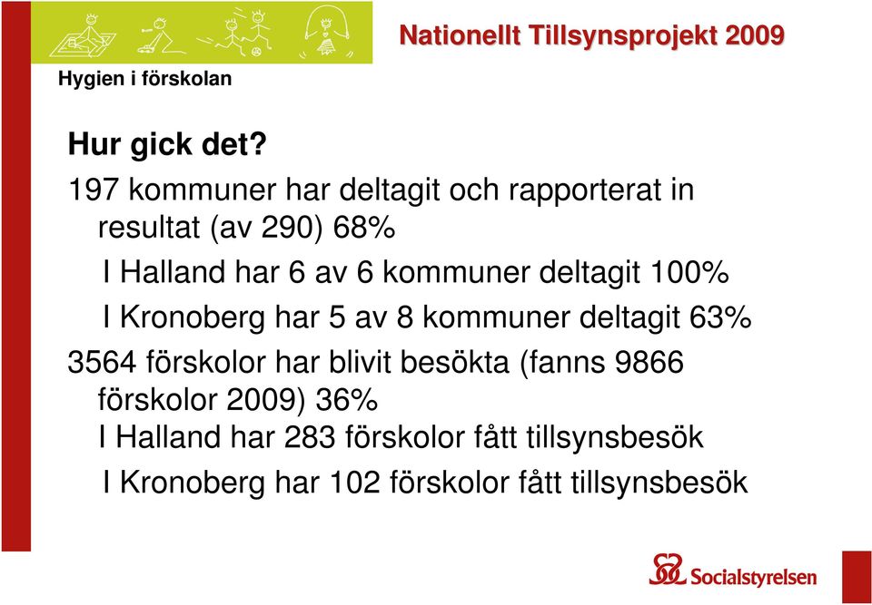 av 6 kommuner deltagit 100% I Kronoberg har 5 av 8 kommuner deltagit 63% 3564