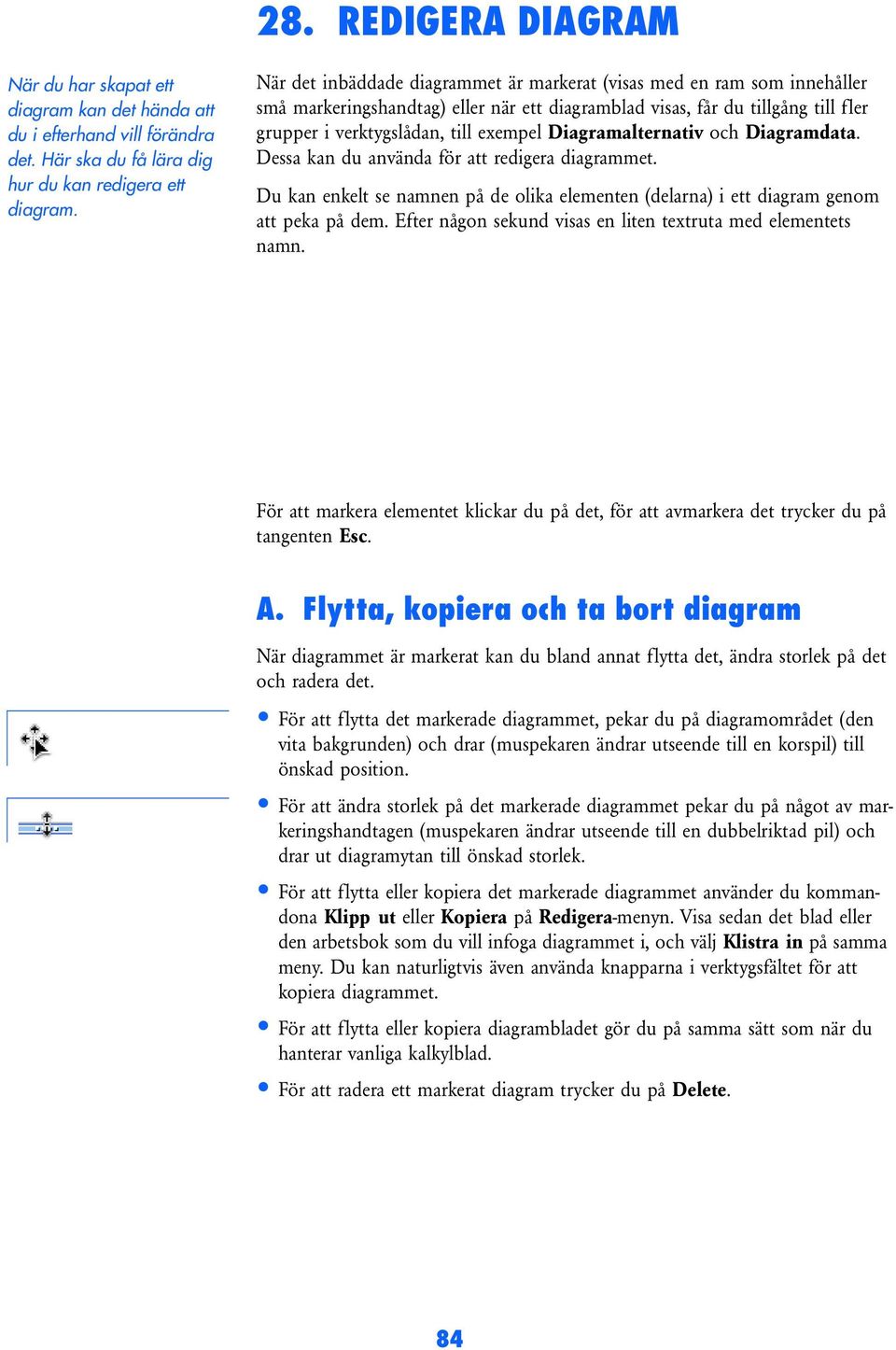 Diagramalternativ och Diagramdata. Dessa kan du använda för att redigera diagrammet. Du kan enkelt se namnen på de olika elementen (delarna) i ett diagram genom att peka på dem.