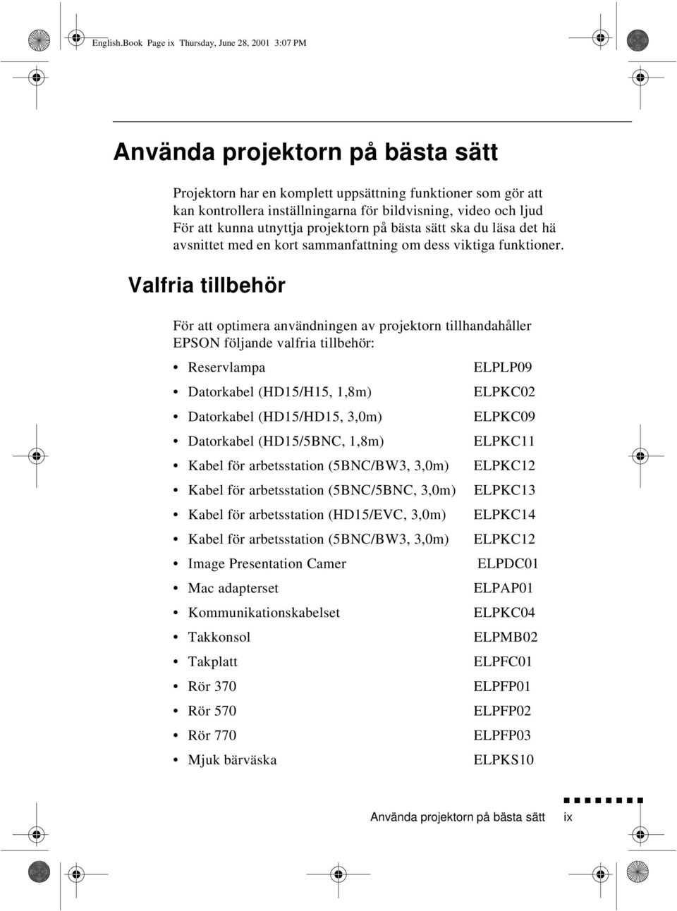 ljud För att kunna utnyttja projektorn på bästa sätt ska du läsa det hä avsnittet med en kort sammanfattning om dess viktiga funktioner.