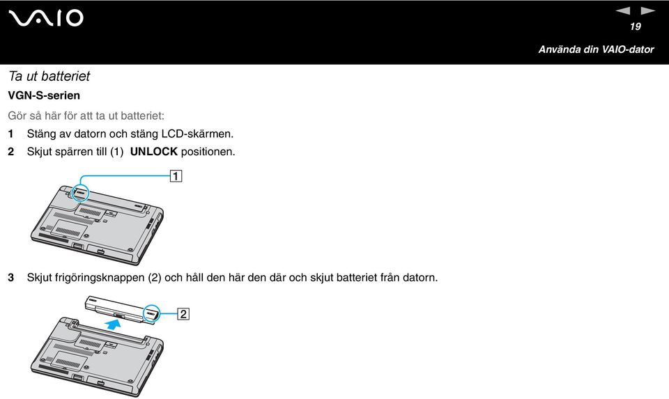 LCD-skärmen. 2 Skjut spärren till (1) UNLOCK positionen.