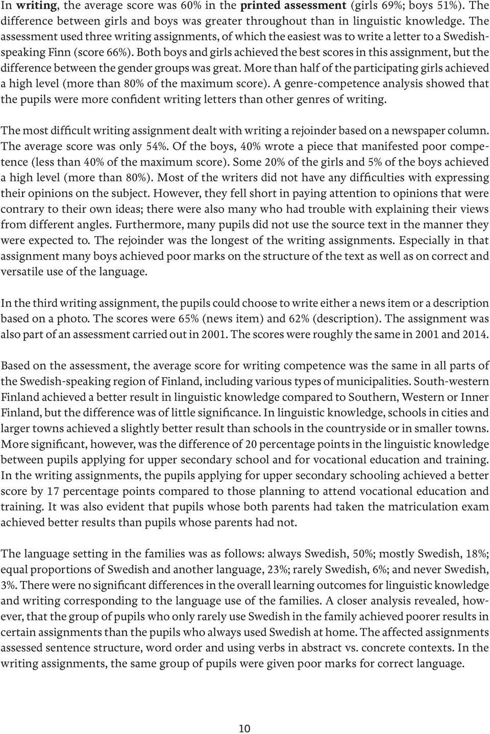 Both boys and girls achieved the best scores in this assignment, but the difference between the gender groups was great.