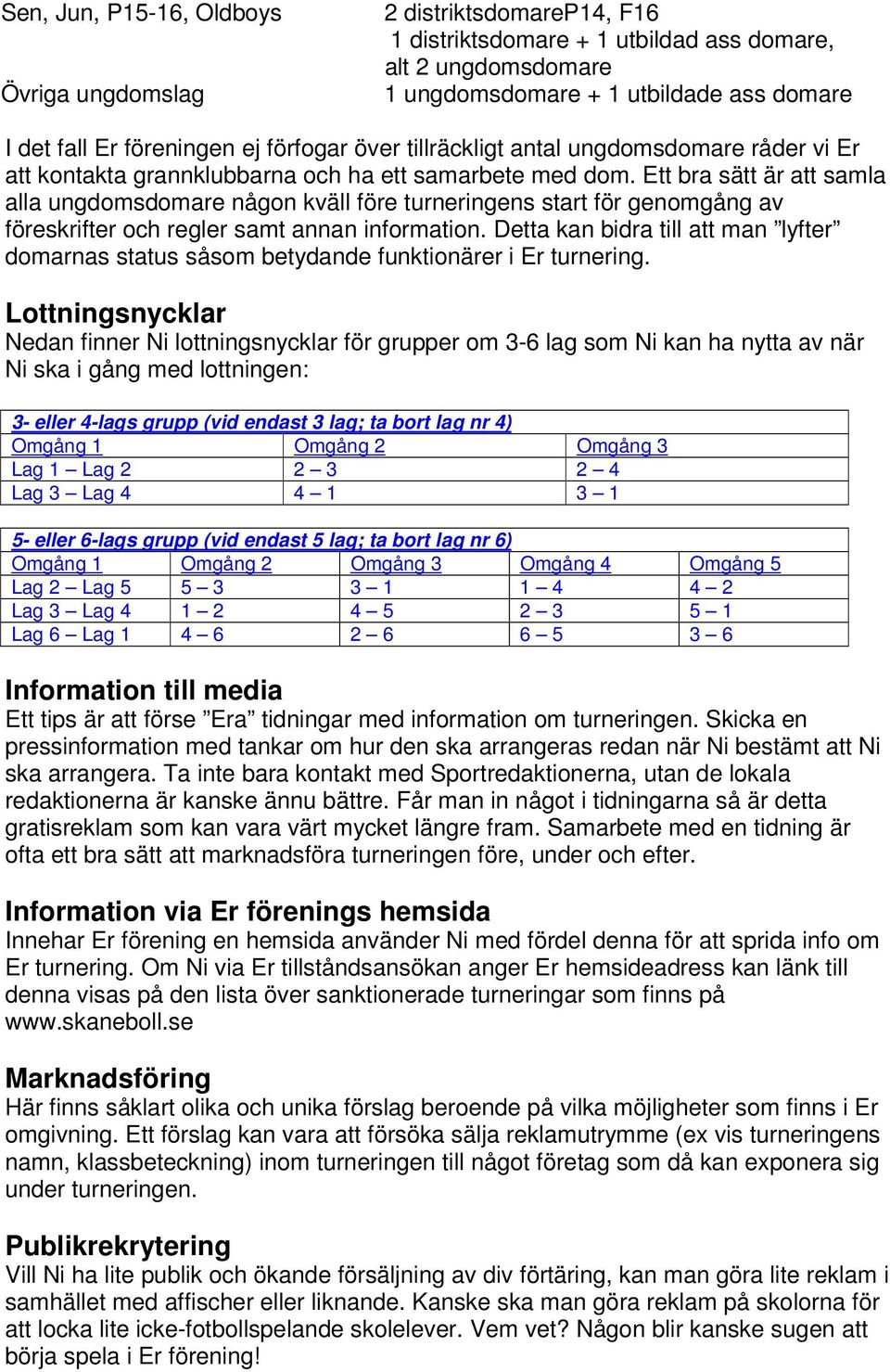 Ett bra sätt är att samla alla ungdomsdomare någon kväll före turneringens start för genomgång av föreskrifter och regler samt annan information.