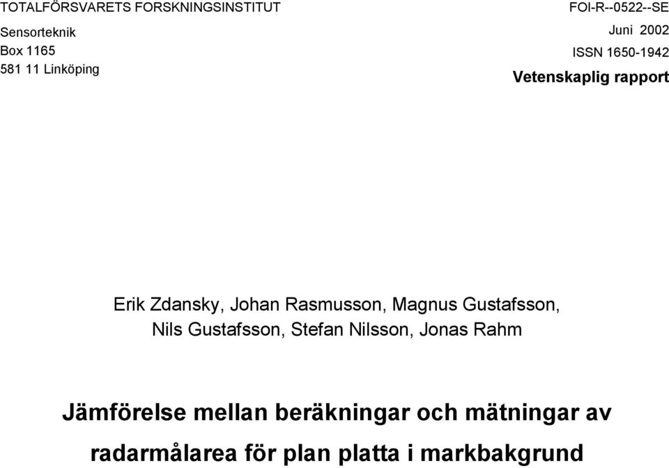 Johan Rasmusson, Magnus Gustafsson, Nils Gustafsson, Stefan Nilsson, Jonas Rahm