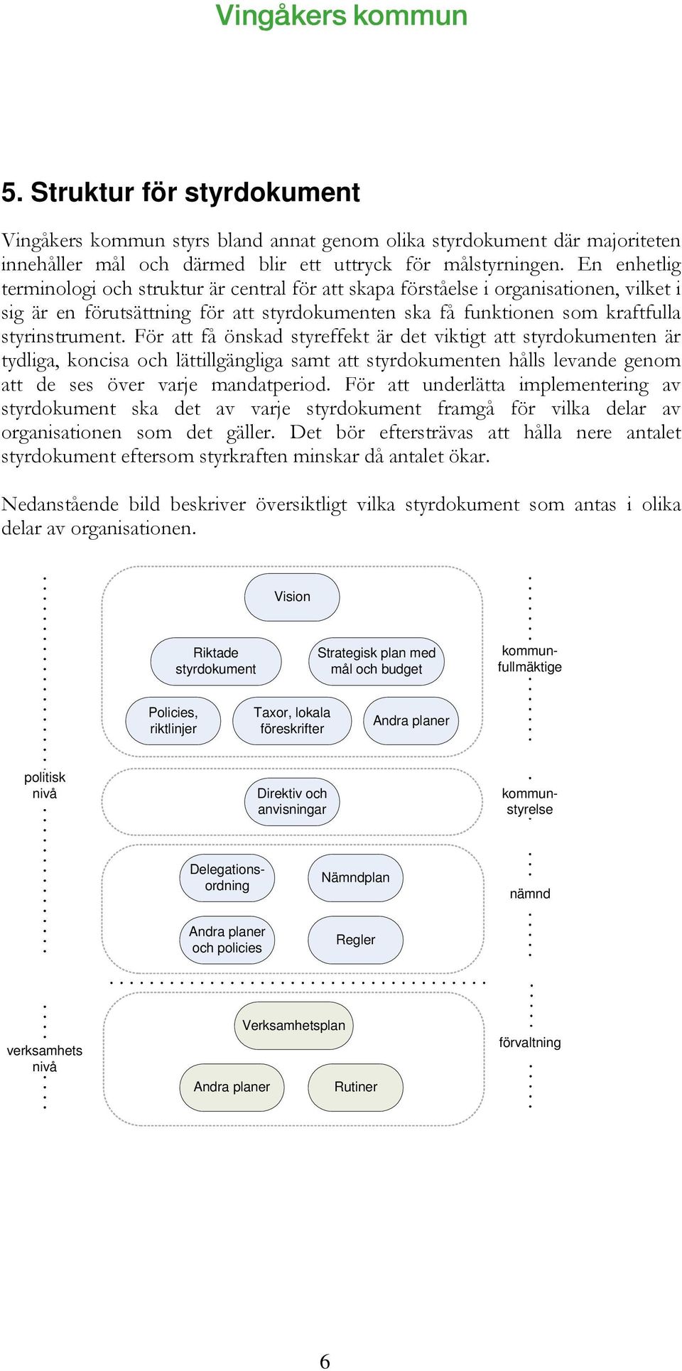 För att få önskad styreffekt är det viktigt att styrdokumenten är tydliga, koncisa och lättillgängliga samt att styrdokumenten hålls levande genom att de ses över varje mandatperiod.