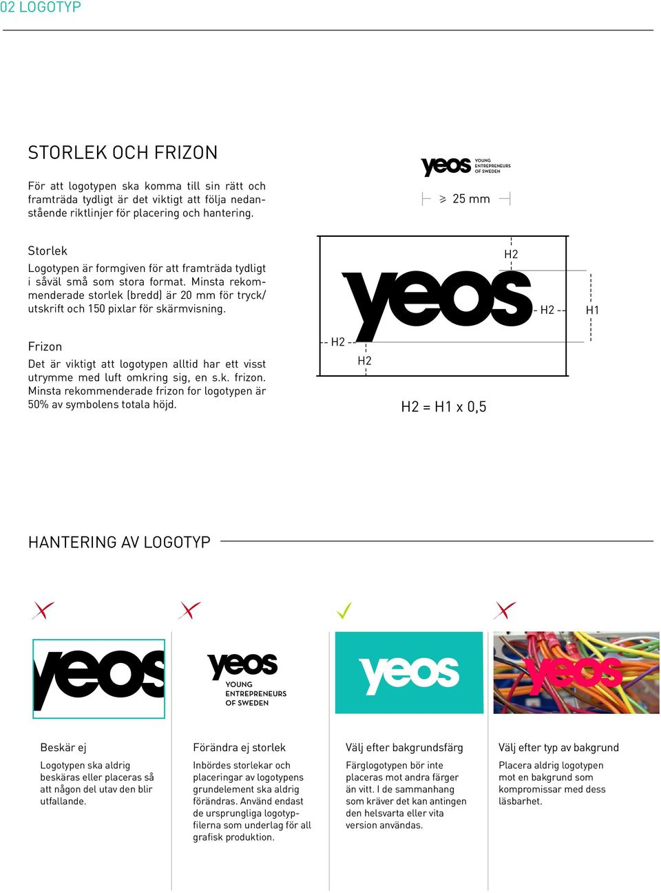 Frizon Det är viktigt att logotypen alltid har ett visst utrymme med luft omkring sig, en s.k. frizon. Minsta rekommenderade frizon for logotypen är 50% av symbolens totala höjd.