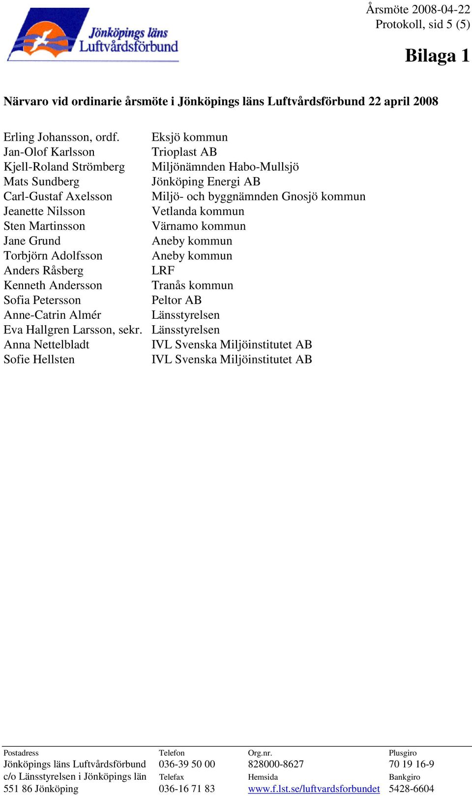 Nilsson Vetlanda kommun Sten Martinsson Värnamo kommun Jane Grund Aneby kommun Torbjörn Adolfsson Aneby kommun Anders Råsberg LRF Kenneth Andersson Tranås kommun Sofia Petersson Peltor AB Anne-Catrin