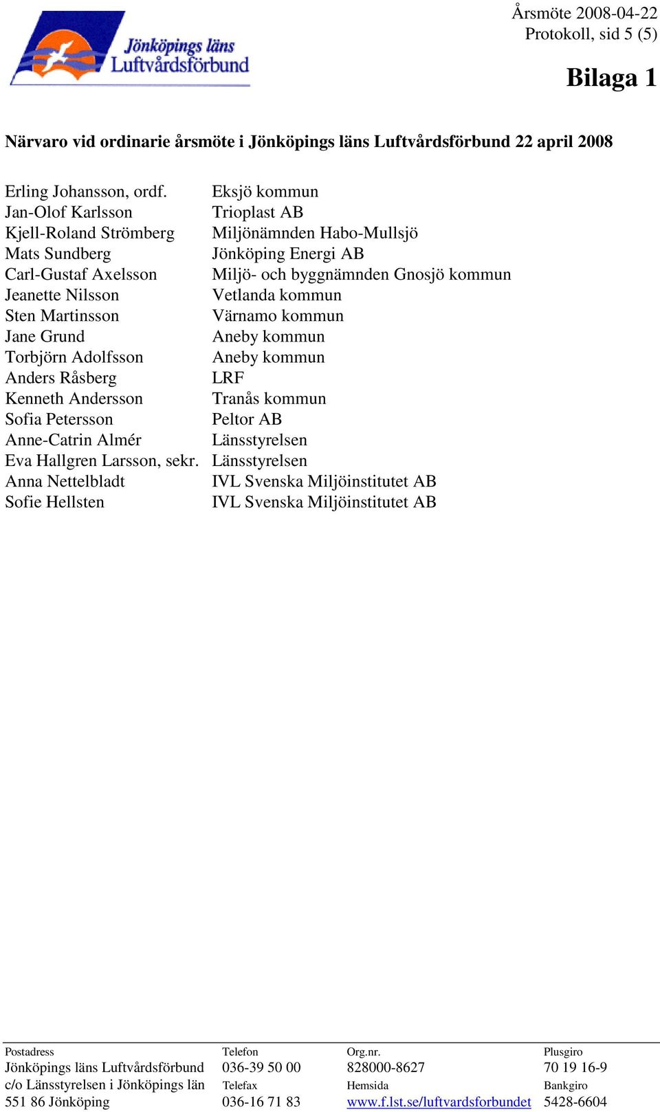 Nilsson Vetlanda kommun Sten Martinsson Värnamo kommun Jane Grund Aneby kommun Torbjörn Adolfsson Aneby kommun Anders Råsberg LRF Kenneth Andersson Tranås kommun Sofia Petersson Peltor AB Anne-Catrin