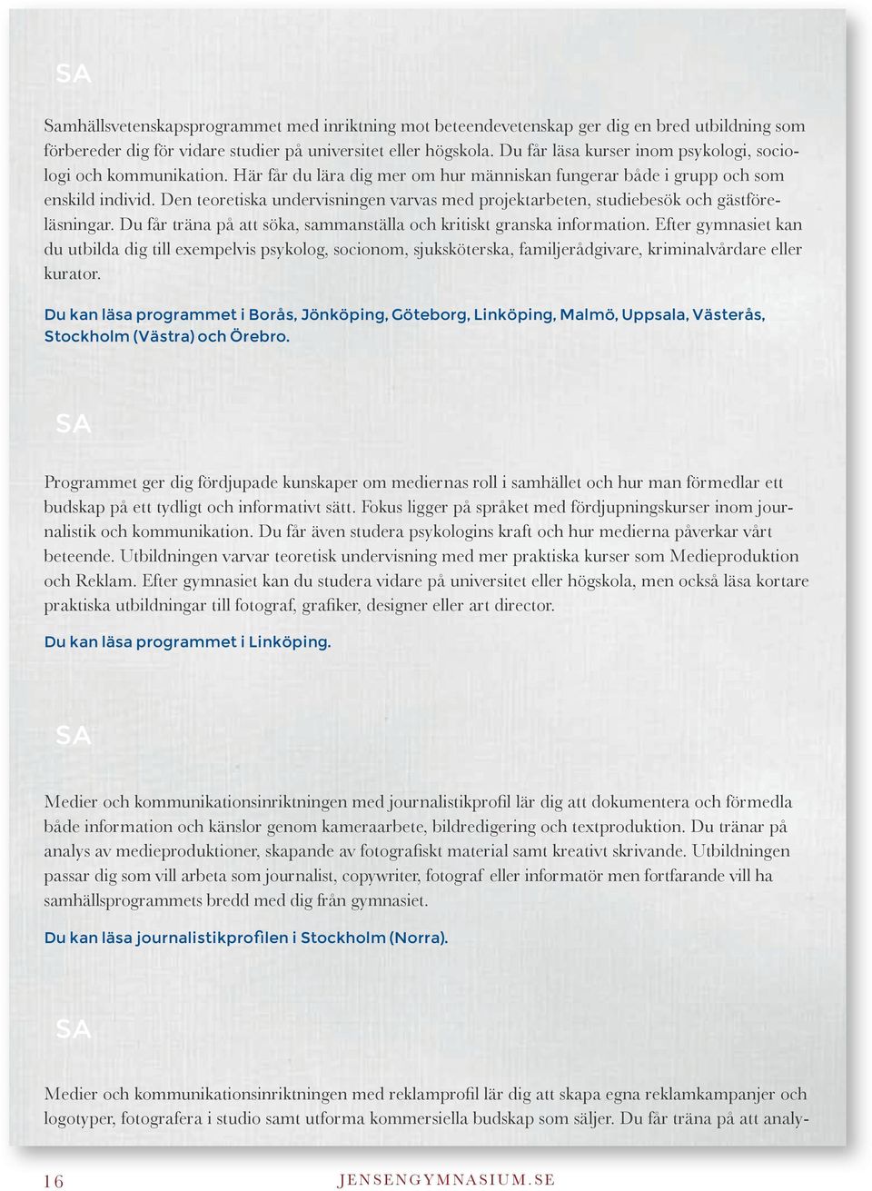 Den teoretiska undervisningen varvas med projektarbeten, studiebesök och gästföreläsningar. Du får träna på att söka, sammanställa och kritiskt granska information.