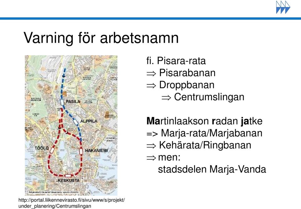 radan jatke => Marja-rata/Marjabanan Kehärata/Ringbanan men: