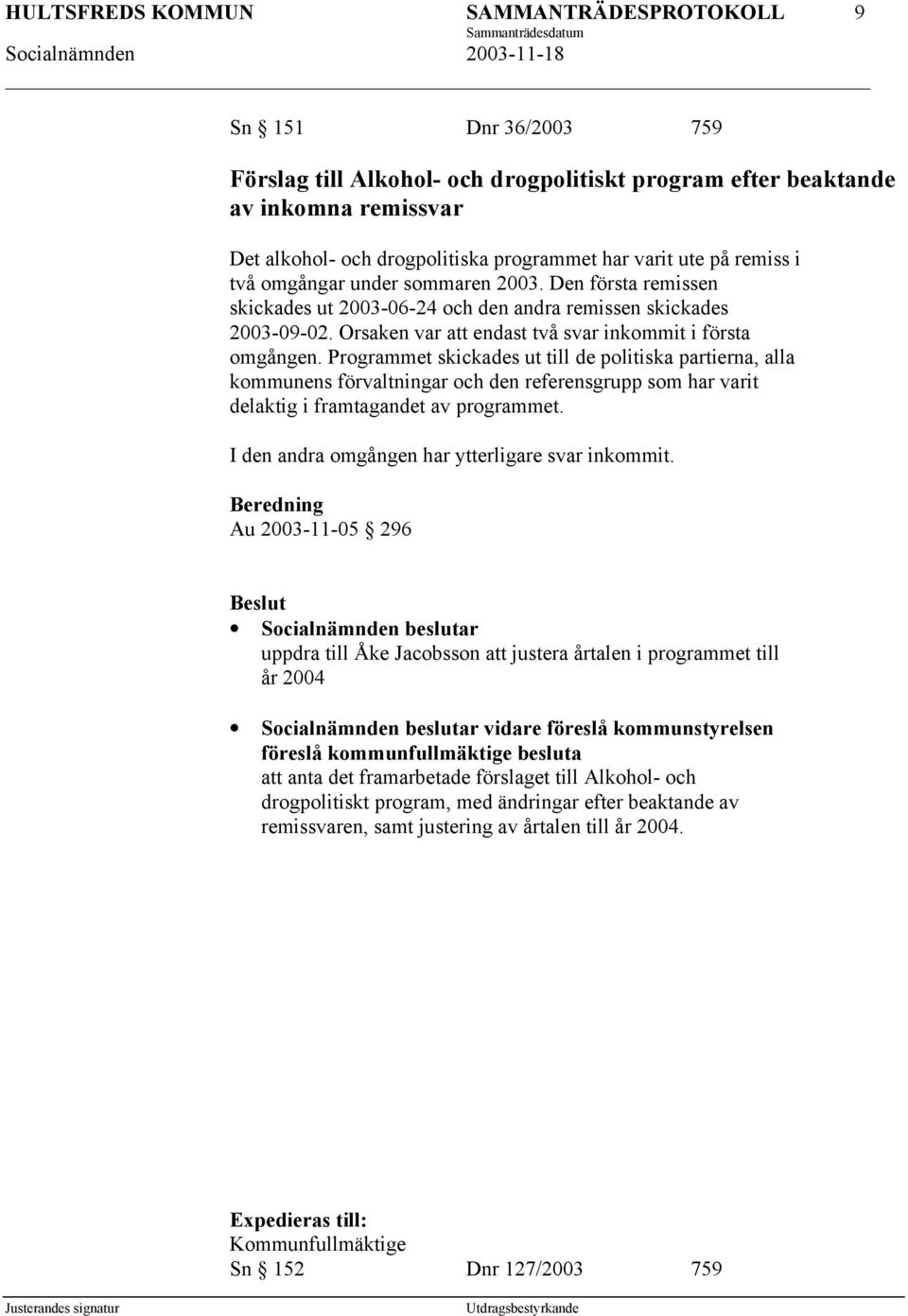 Programmet skickades ut till de politiska partierna, alla kommunens förvaltningar och den referensgrupp som har varit delaktig i framtagandet av programmet.