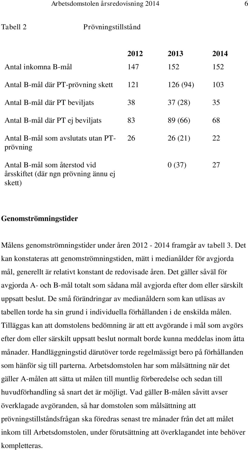 Genomströmningstider Målens genomströmningstider under åren 2012-2014 framgår av tabell 3.