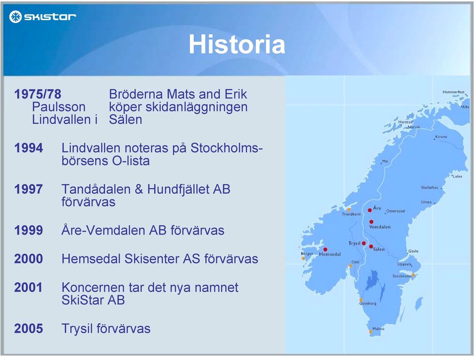 Tandådalen & Hundfjället AB förvärvas 1999 Åre-Vemdalen AB förvärvas 2000