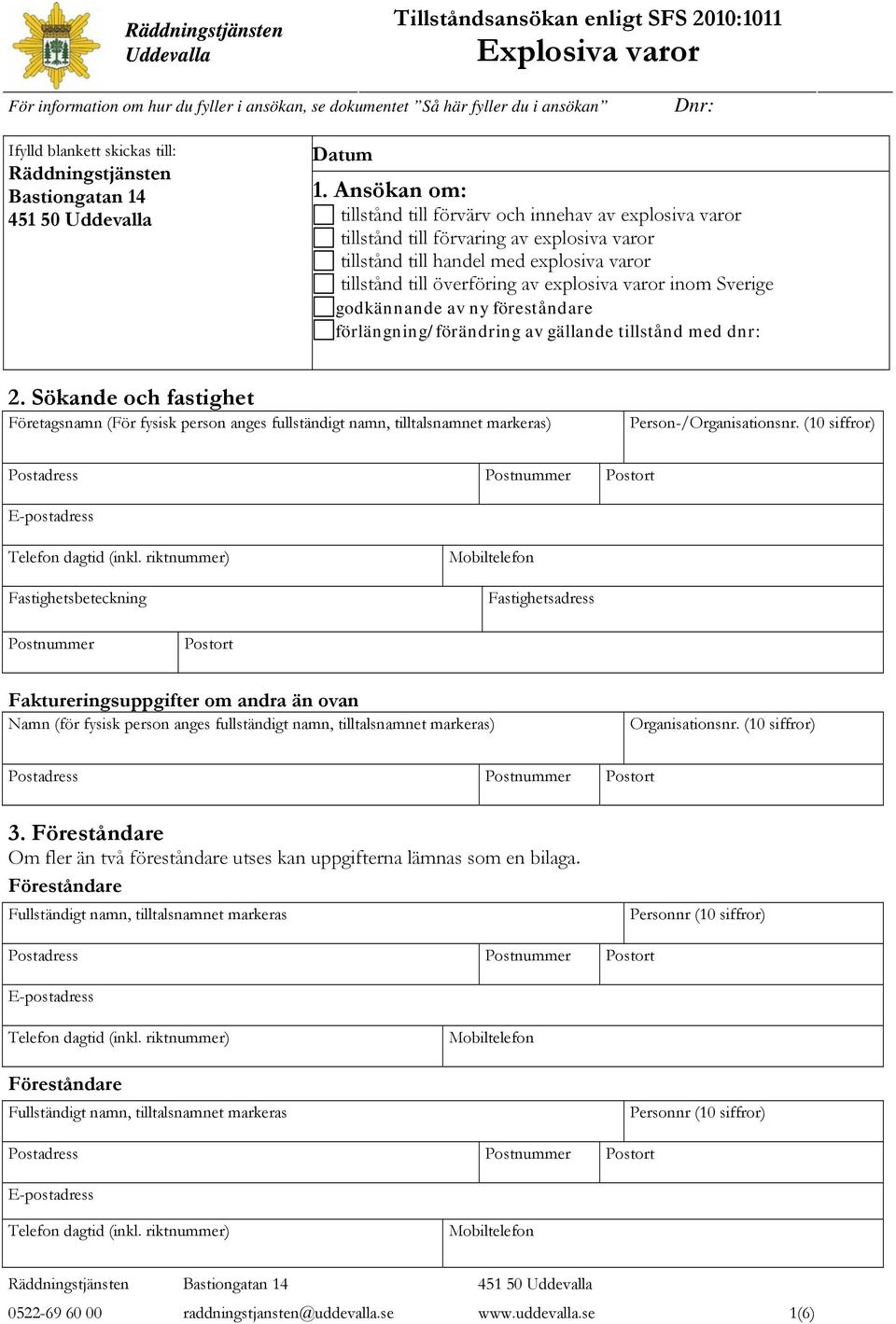 inom Sverige godkännande av ny föreståndare förlängning/förändring av gällande tillstånd med dnr: 2.