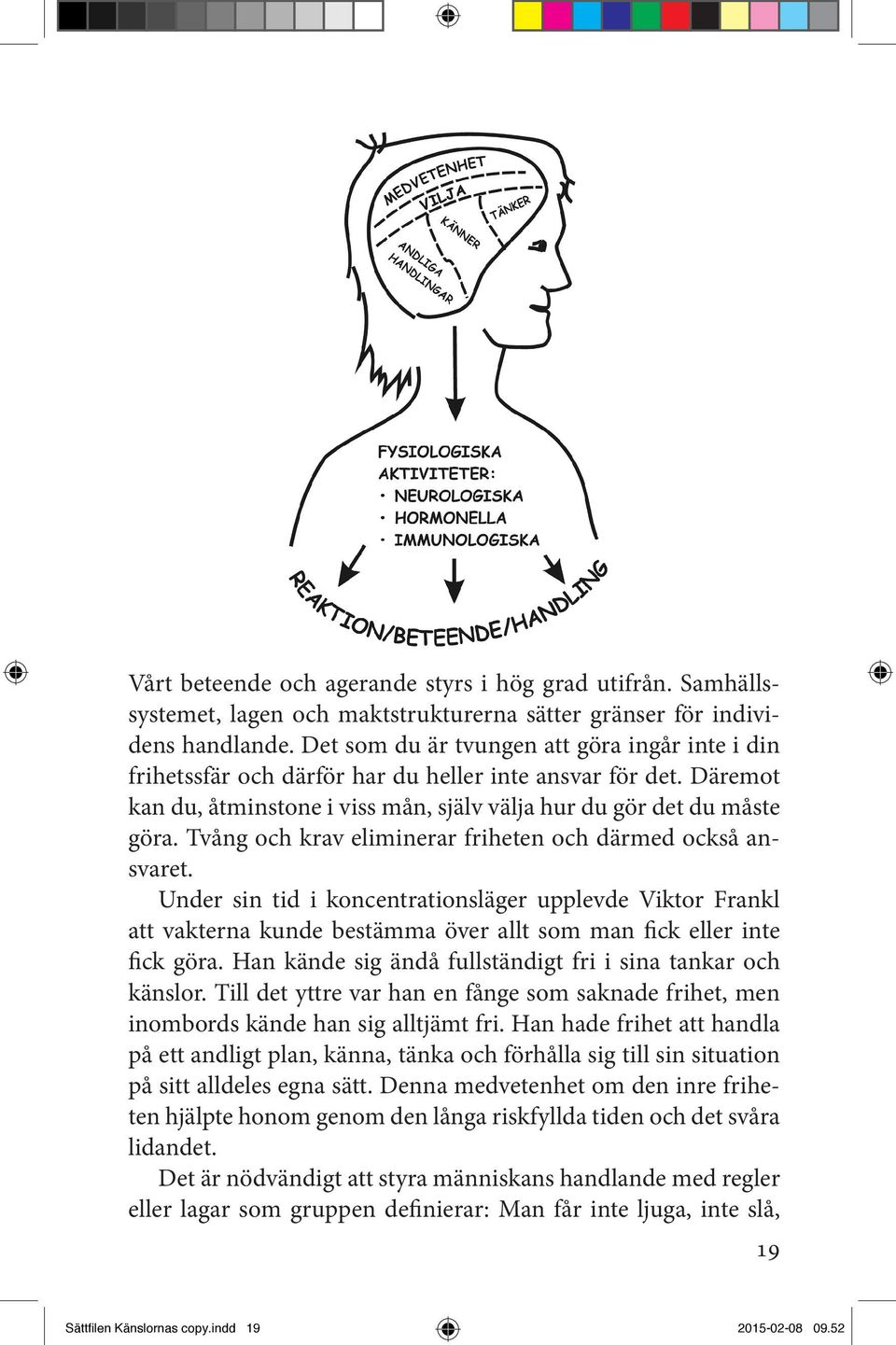 Tvång och krav eliminerar friheten och därmed också ansvaret. Under sin tid i koncentrationsläger upplevde Viktor Frankl att vakterna kunde bestämma över allt som man fick eller inte fick göra.