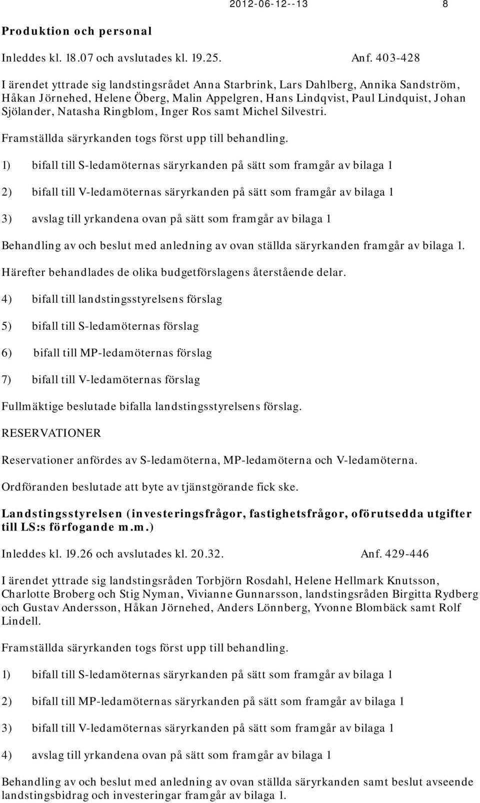 Ringblom, Inger Ros samt Michel Silvestri. Framställda säryrkanden togs först upp till behandling.