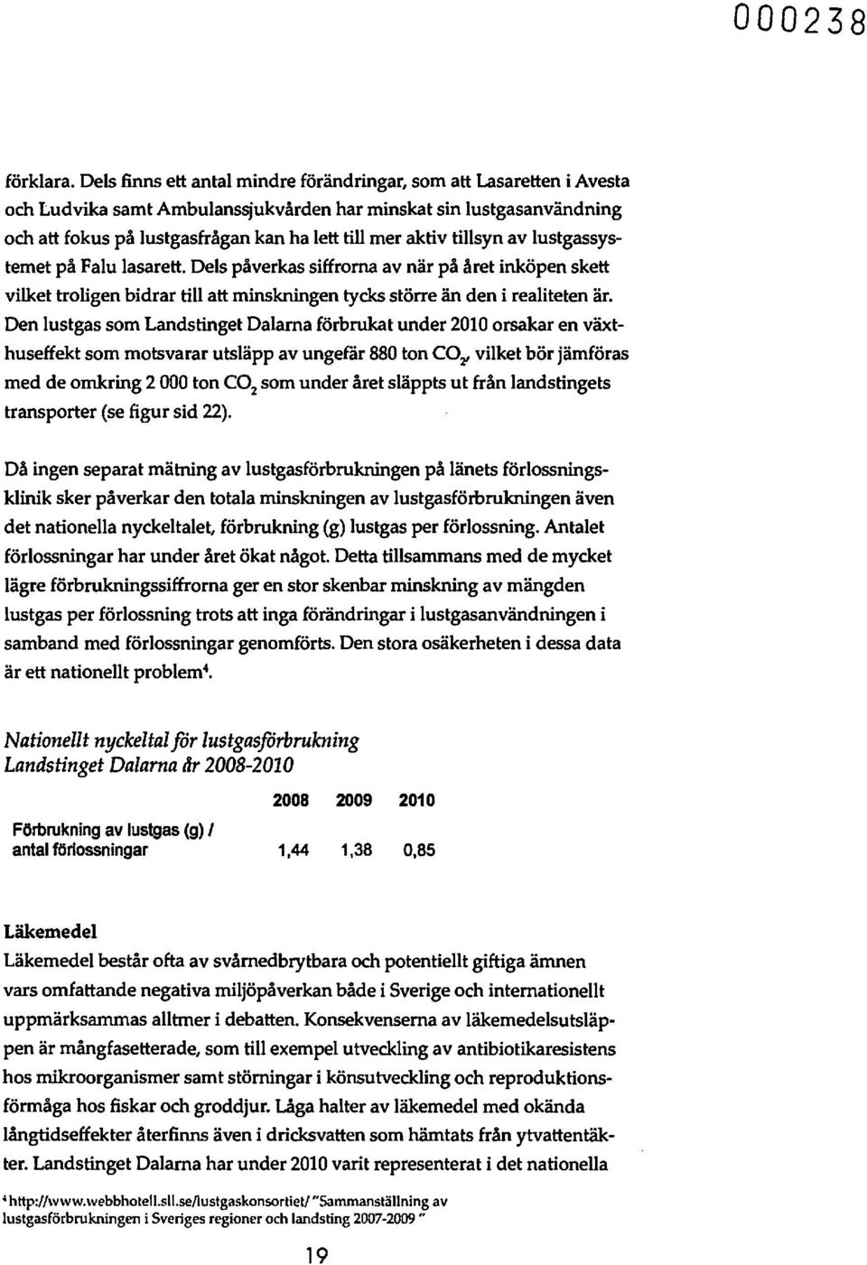 tillsyn av lustgassystemet på Falu lasarett. Dels påverkas siffrorna av när på året inköpen skett vilket troligen bidrar till att minskningen tycks större än den i realiteten är.