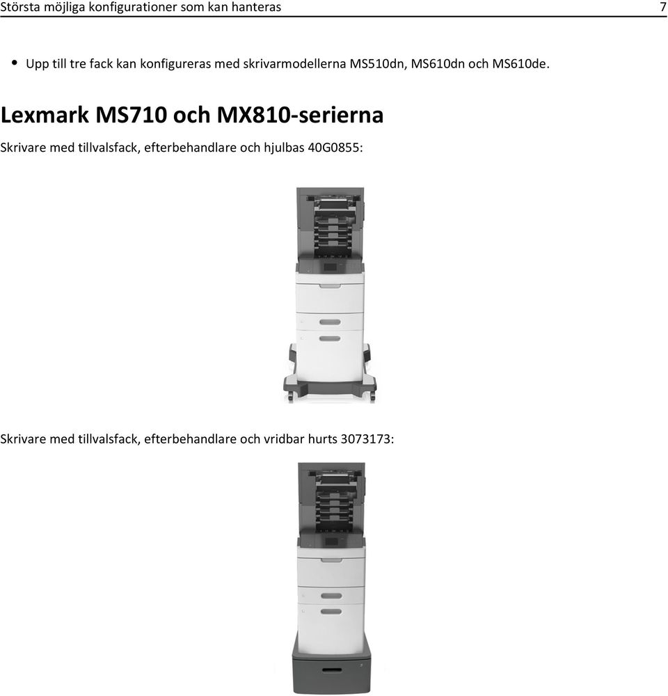Lexmark MS710 och MX810-serierna Skrivare med tillvalsfack, efterbehandlare