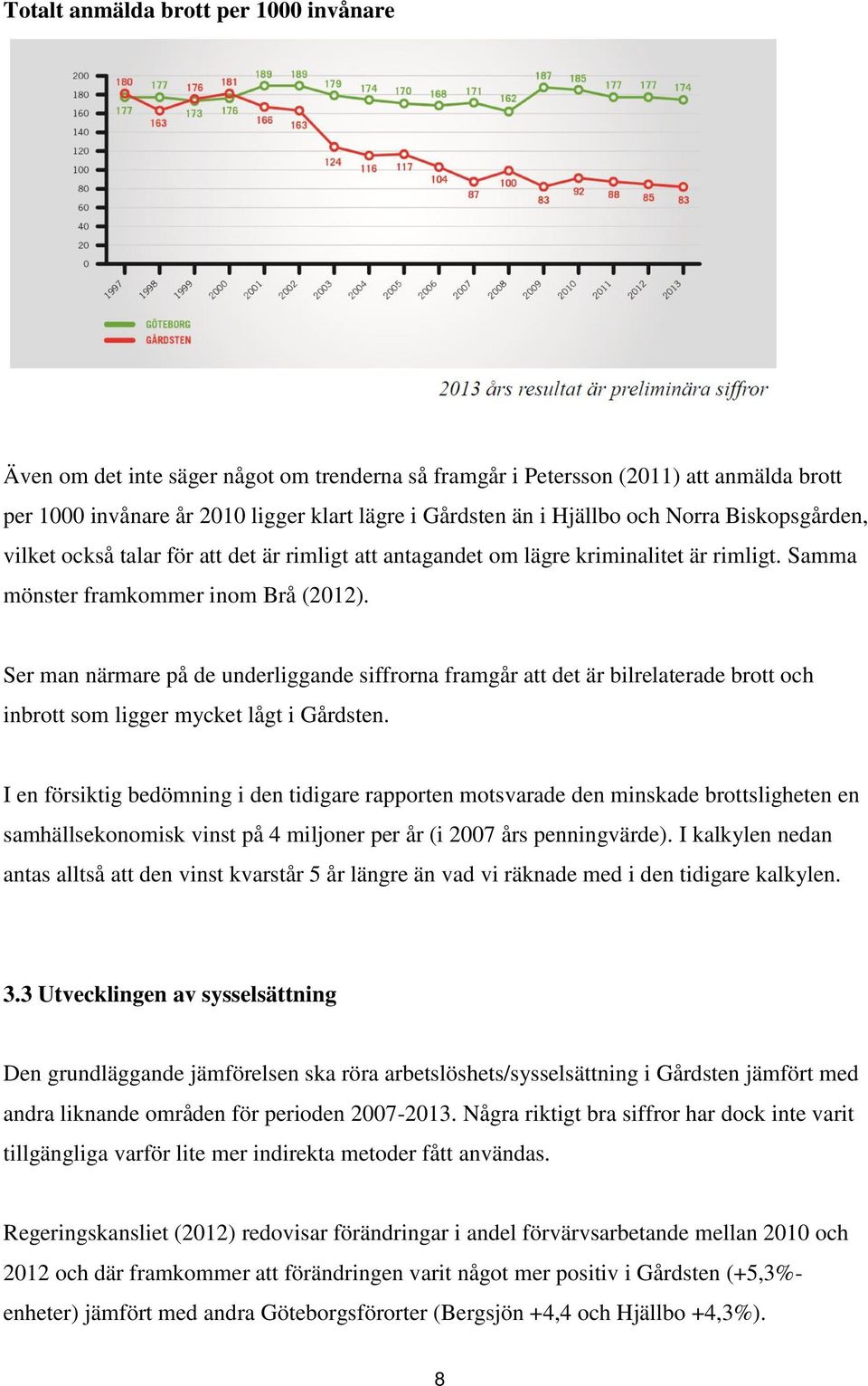 Ser man närmare på de underliggande siffrorna framgår att det är bilrelaterade brott och inbrott som ligger mycket lågt i Gårdsten.