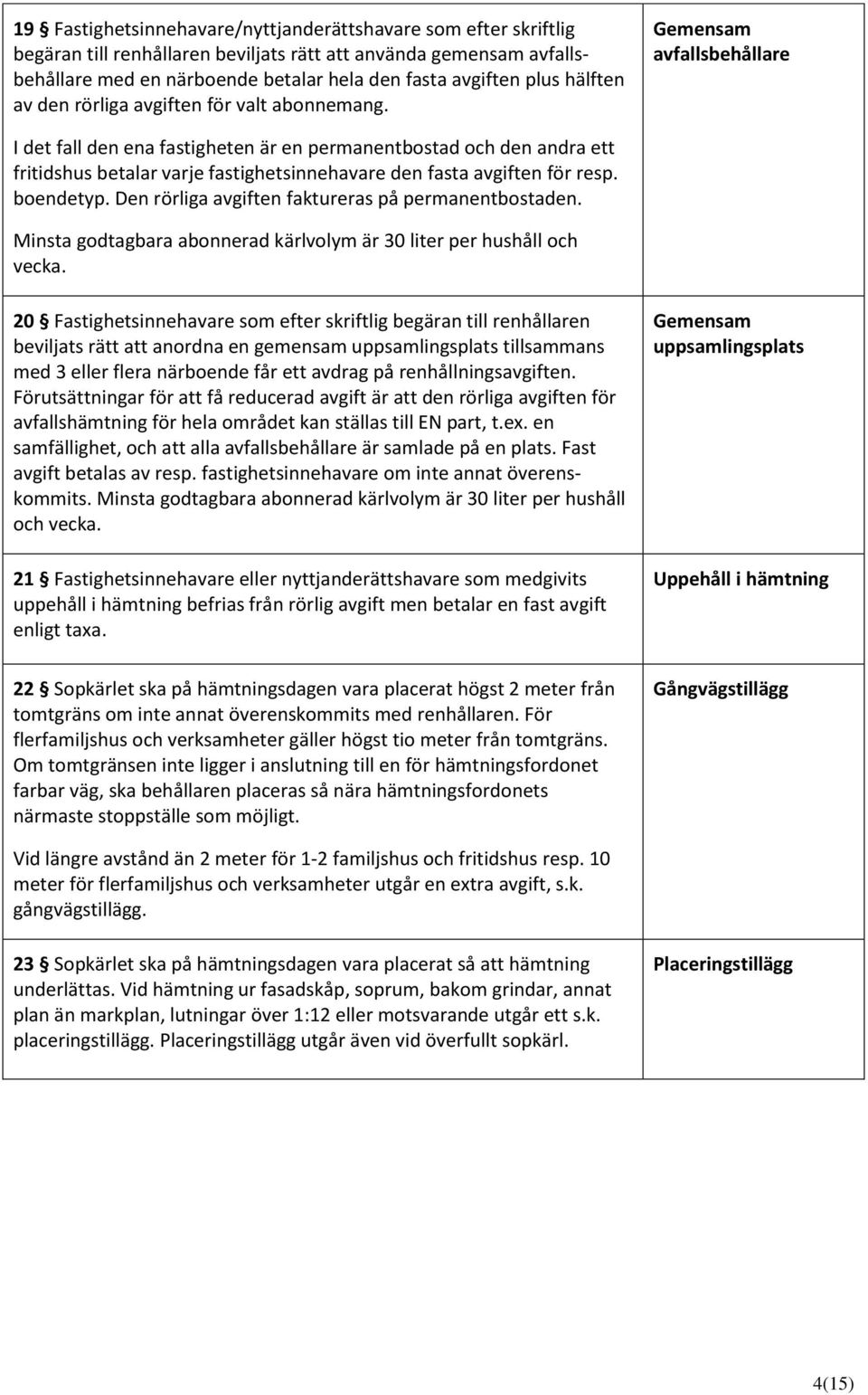 Gemensam avfallsbehållare I det fall den ena fastigheten är en permanentbostad och den andra ett fritidshus betalar varje fastighetsinnehavare den fasta avgiften för resp. boendetyp.