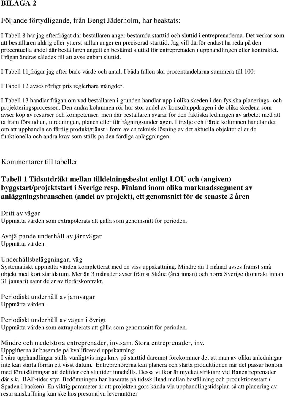 Jag vill därför endast ha reda på den procentuella andel där beställaren angett en bestämd sluttid för entreprenaden i upphandlingen eller kontraktet.