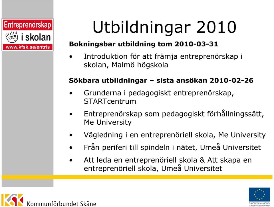 Entreprenörskap som pedagogiskt förhållningssätt, Me University Vägledning i en entreprenöriell skola, Me University