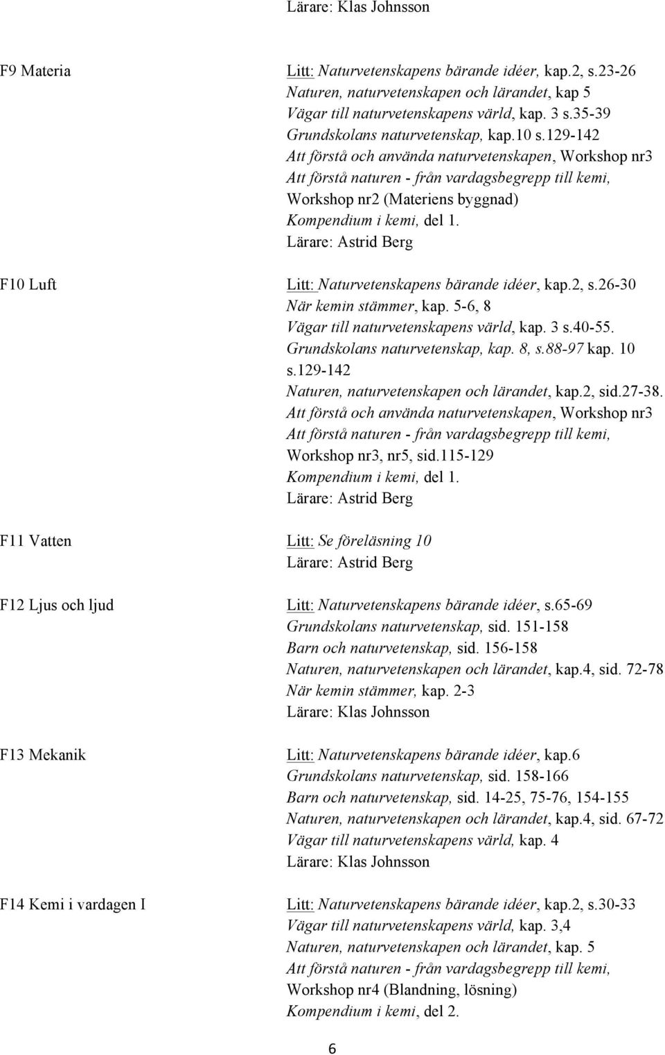 129-142 Att förstå och använda naturvetenskapen, Workshop nr3 Att förstå naturen - från vardagsbegrepp till kemi, Workshop nr2 (Materiens byggnad) Kompendium i kemi, del 1.