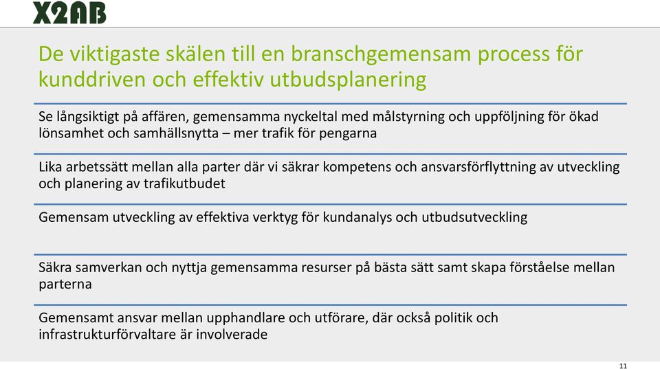 utveckling och planering av trafikutbudet Gemensam utveckling av effektiva verktyg för kundanalys och utbudsutveckling Säkra samverkan och nyttja gemensamma