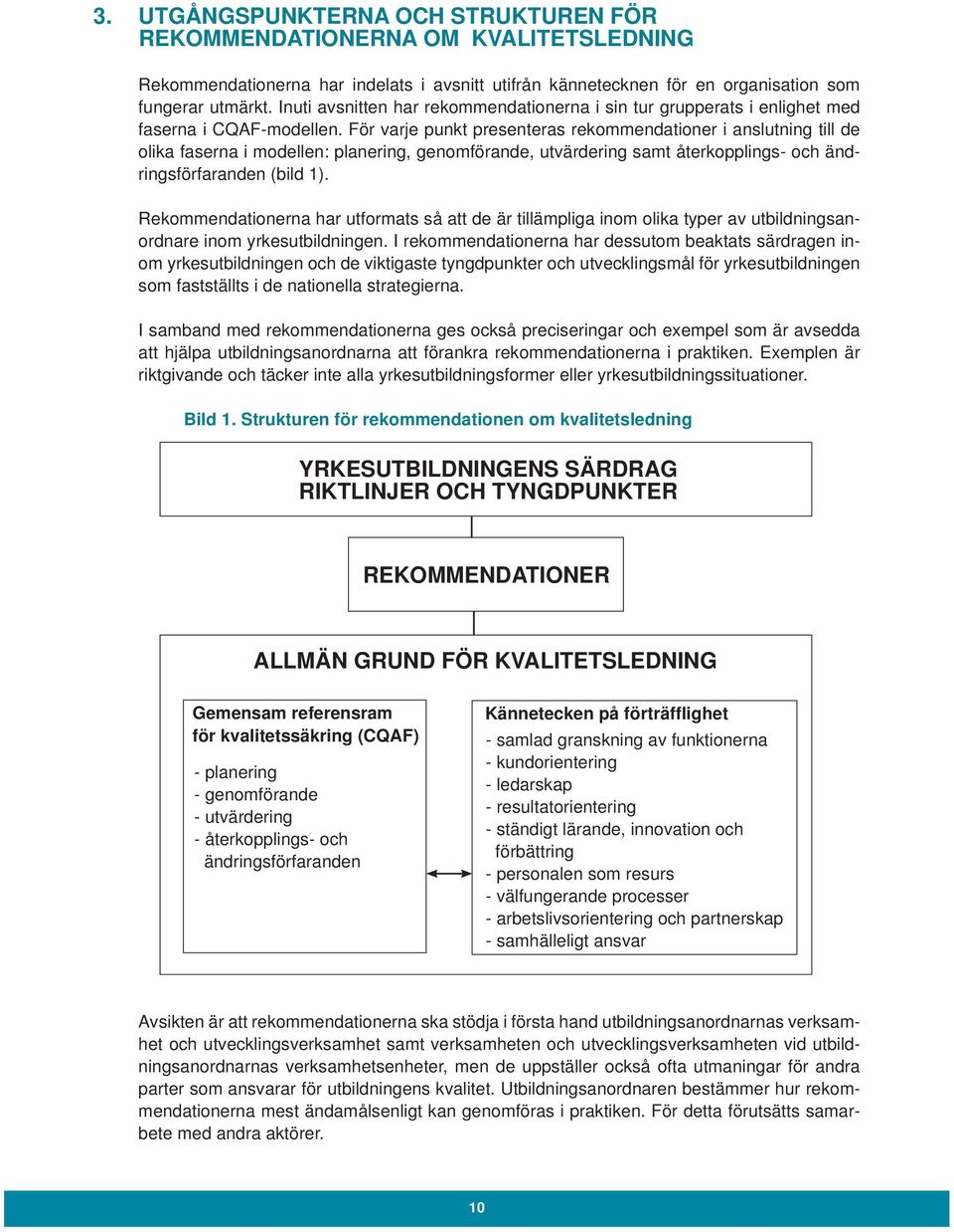 För varje punkt presenteras rekommendationer i anslutning till de olika faserna i modellen: planering, genomförande, utvärdering samt återkopplings- och ändringsförfaranden (bild 1).