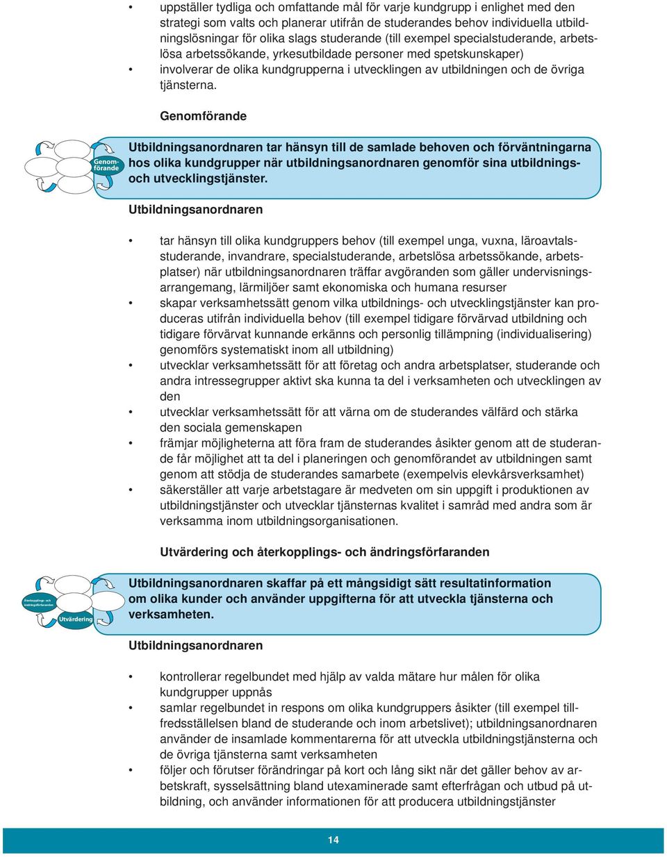 tar hänsyn till de samlade behoven och förväntningarna hos olika kundgrupper när utbildningsanordnaren genomför sina utbildnings- och utvecklingstjänster.