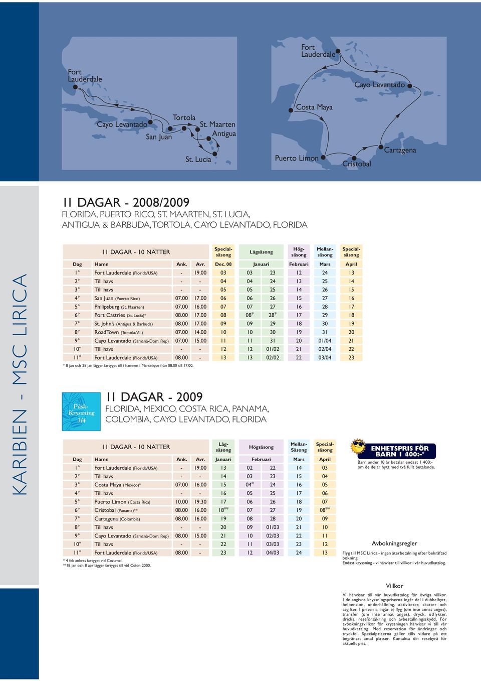 Dag Hamn Ank. Avr. Dec. 08 Januari Februari Mars April 1 (Florida/USA) - 19.00 03 03 23 12 24 13 2 Till havs - - 04 04 24 13 25 14 3 Till havs - - 05 05 25 14 26 15 4 San Juan (Puerto Rico) 07.00 17.