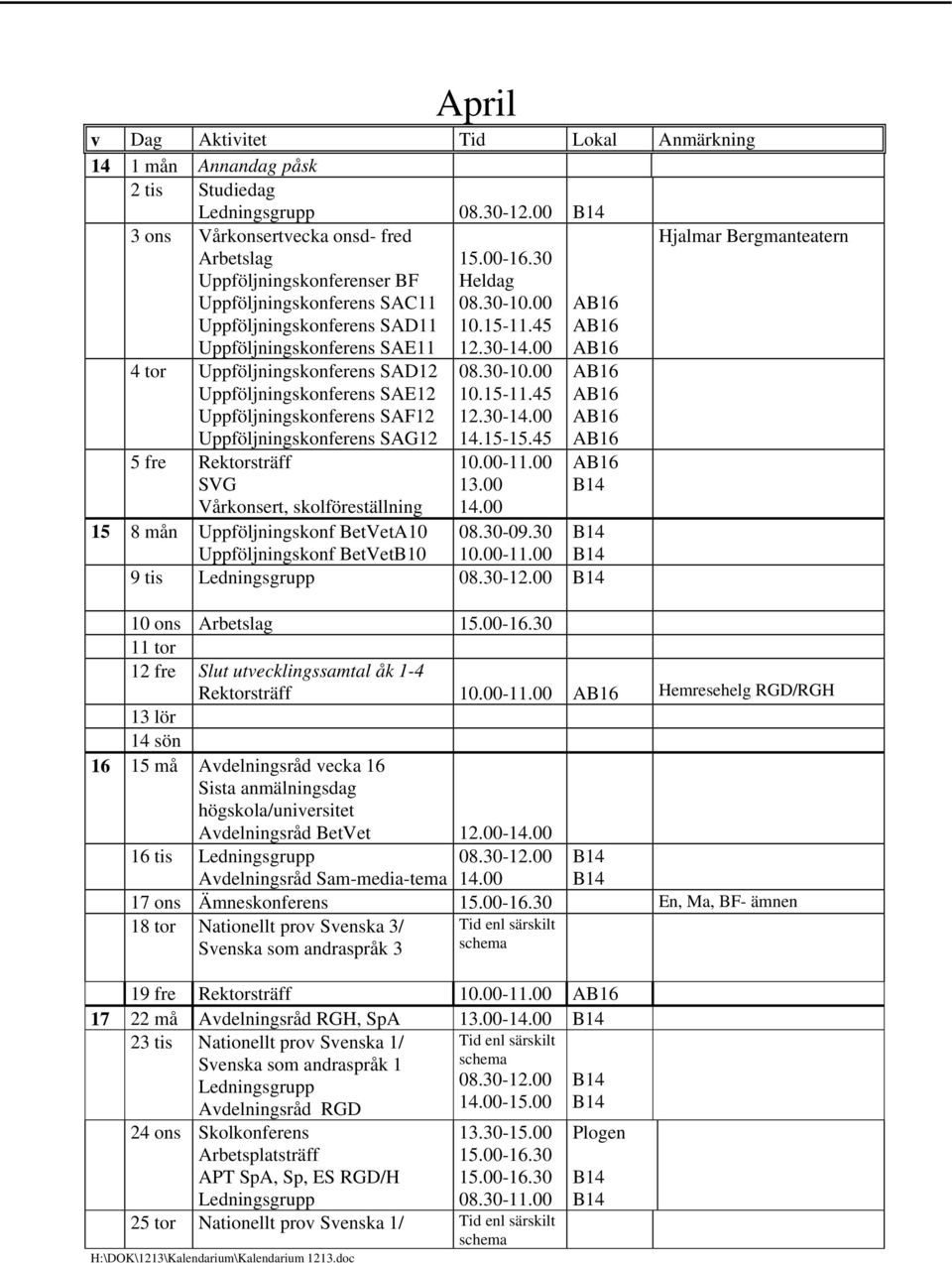 Uppföljningskonferens SAE12 Uppföljningskonferens SAF12 Uppföljningskonferens SAG12 Heldag 08.30-10.00 10.15-11.45 12.30-14.00 08.30-10.00 10.15-11.45 12.30-14.00 14.15-15.