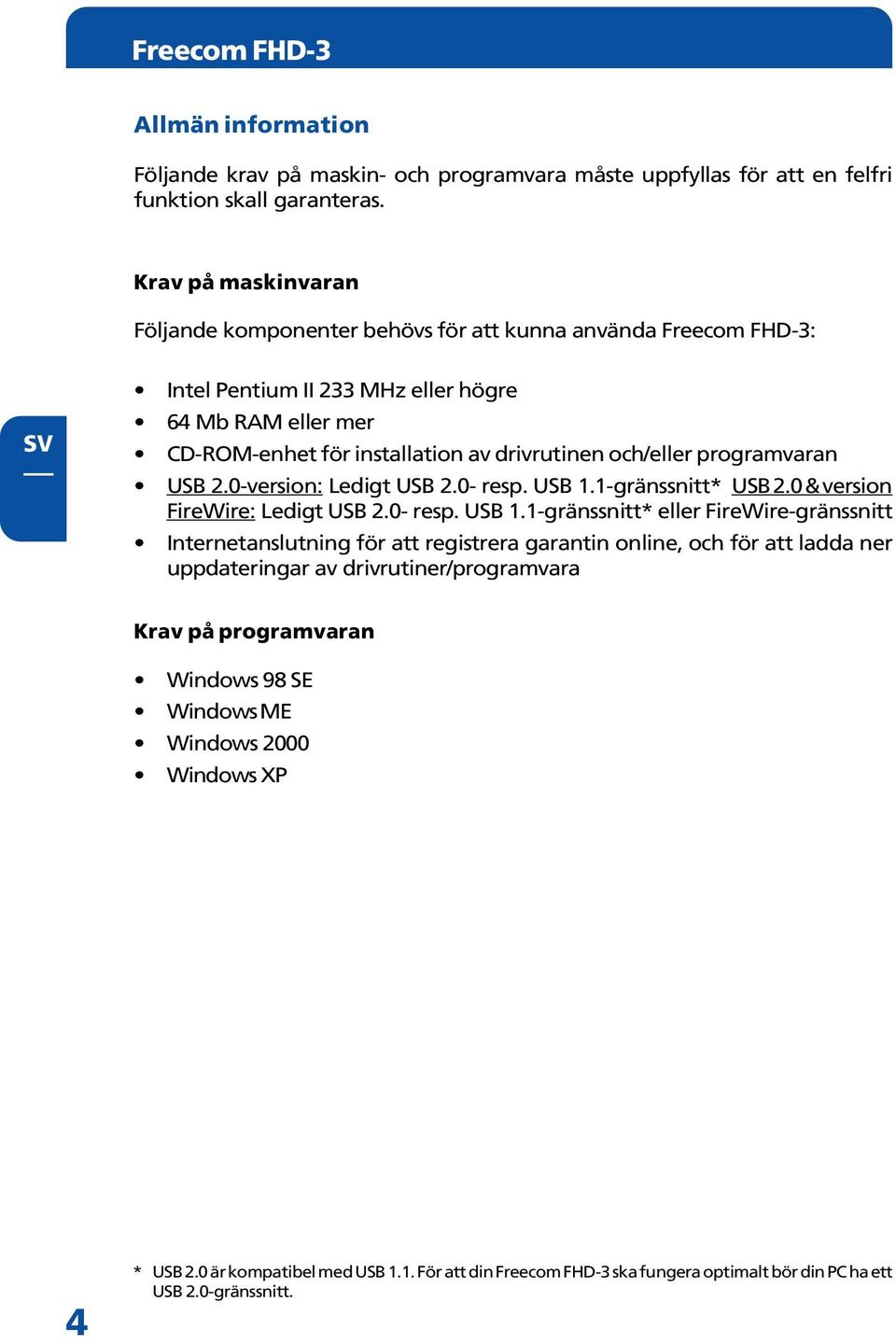 programvaran USB 2.0-version: Ledigt USB 2.0- resp. USB 1.