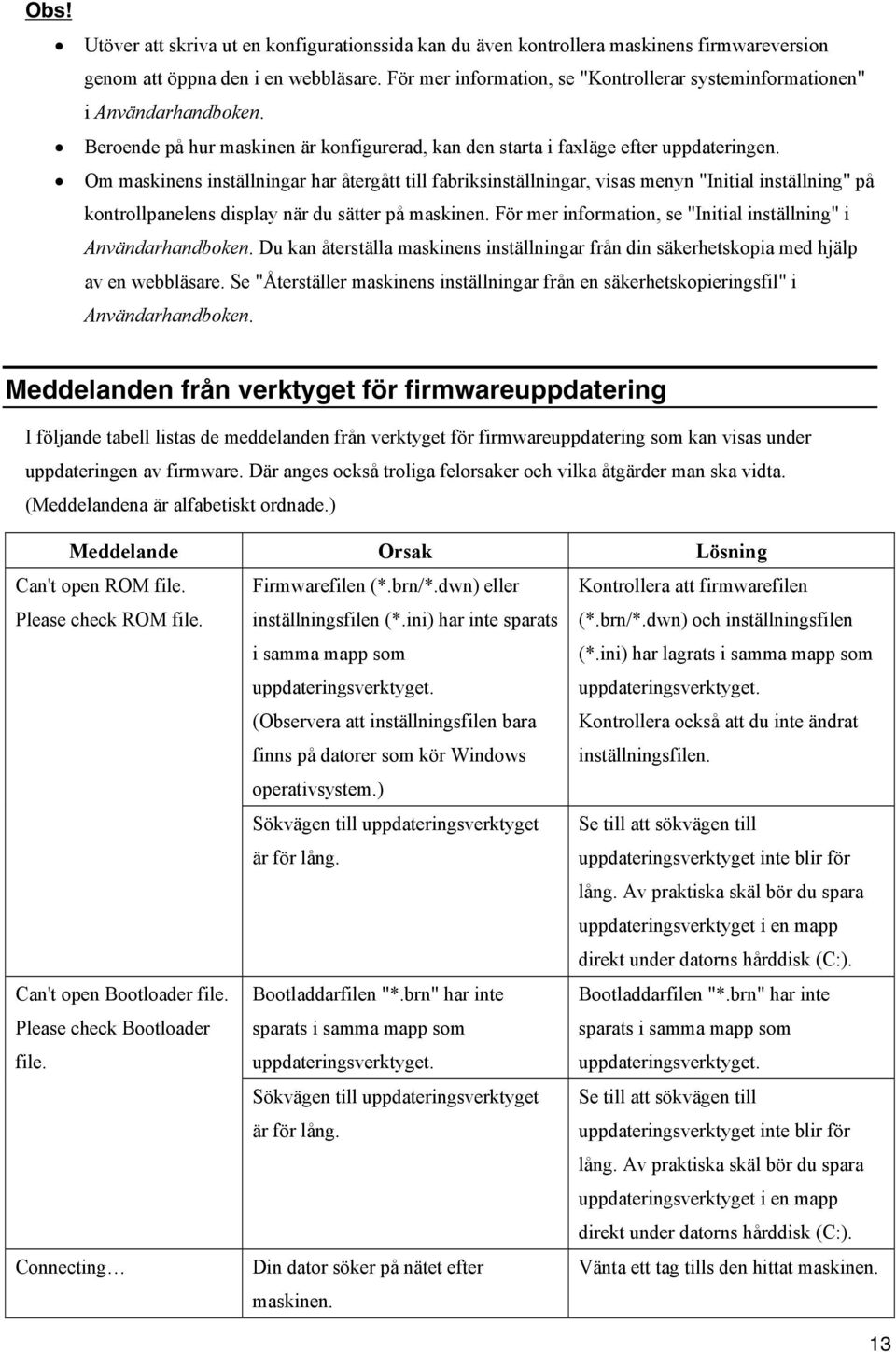 Om maskinens inställningar har återgått till fabriksinställningar, visas menyn "Initial inställning" på kontrollpanelens display när du sätter på maskinen.