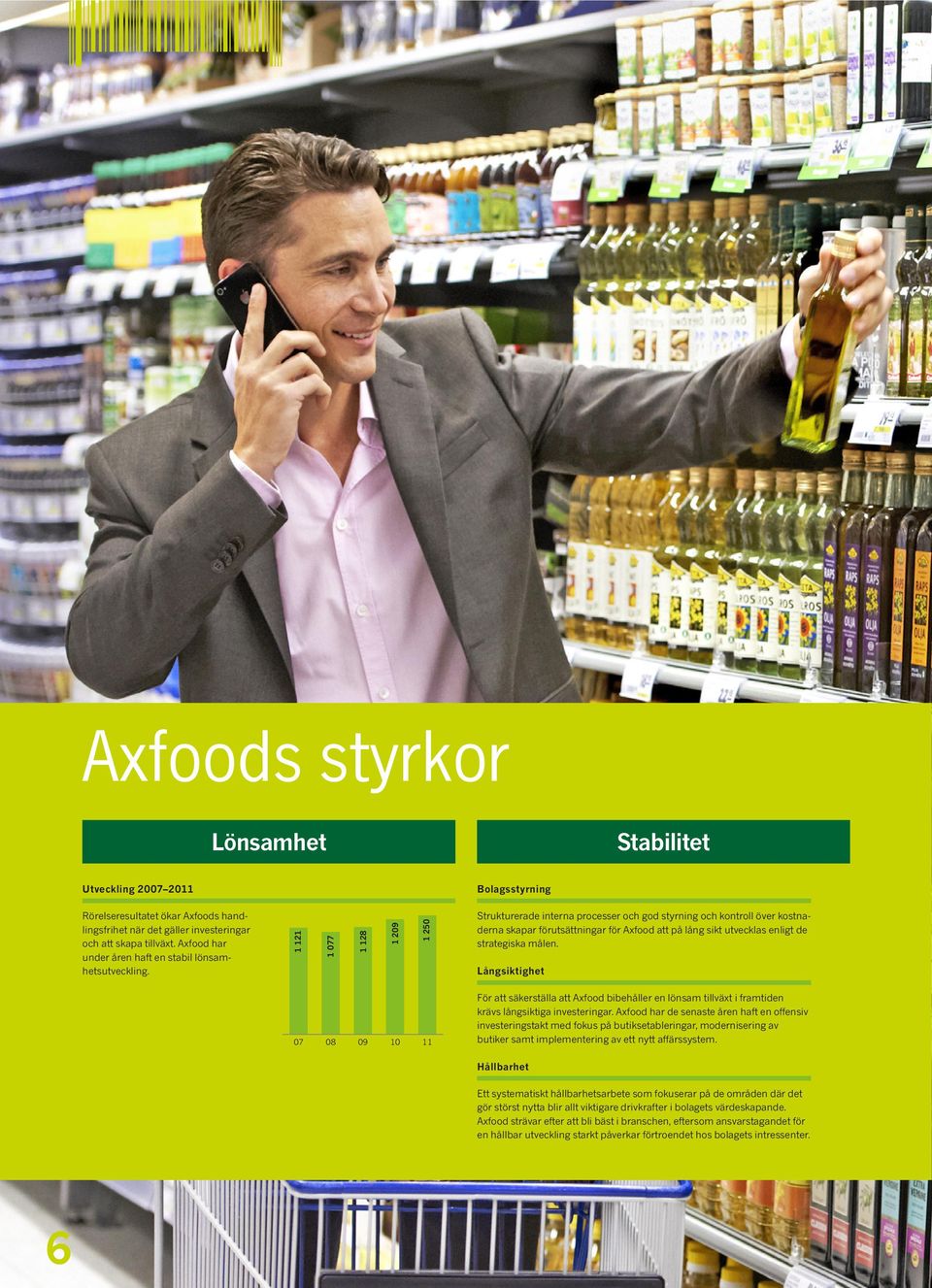 1 121 1 077 1 128 1 209 1 250 Strukturerade interna processer och god styrning och kontroll över kostnaderna skapar förutsättningar för Axfood att på lång sikt utvecklas enligt de strategiska målen.